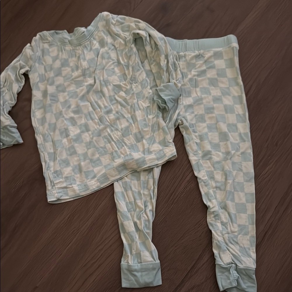 Blue and White Pajama Set with Geometric Design